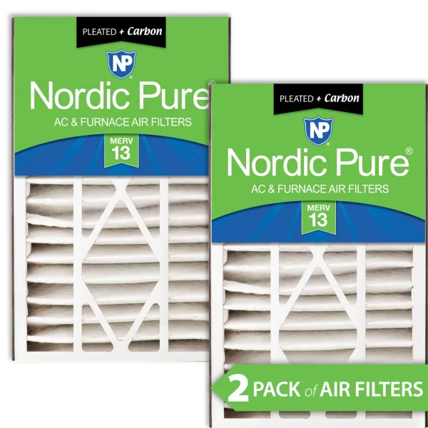 Nordic Pure Air Bear 16x25x5 (4 7/8) AC Filter Replacement MERV 13 Plus Carbon 2 Pack (16x25x5ABM13+C-2)