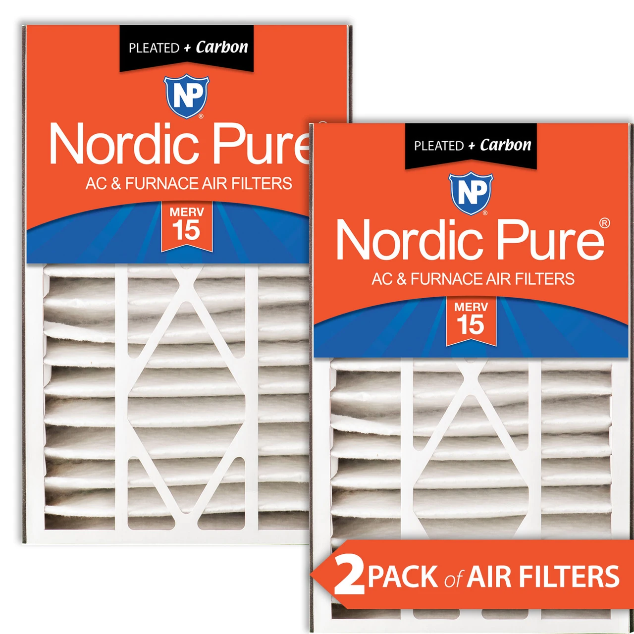 Nordic Pure Air Bear 16x25x5 (4 7/8) Air Filter Replacement MERV 15 Plus Carbon 2 Pack (16x25x5ABM15+C-2)