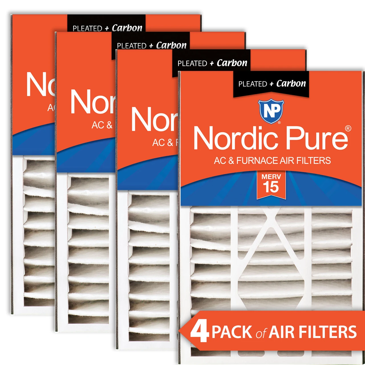 Nordic Pure Air Bear 16x25x5 (4 7/8) Air Filter Replacement MERV 15 Plus Carbon 4 Pack (16x25x5ABM15+C-4)