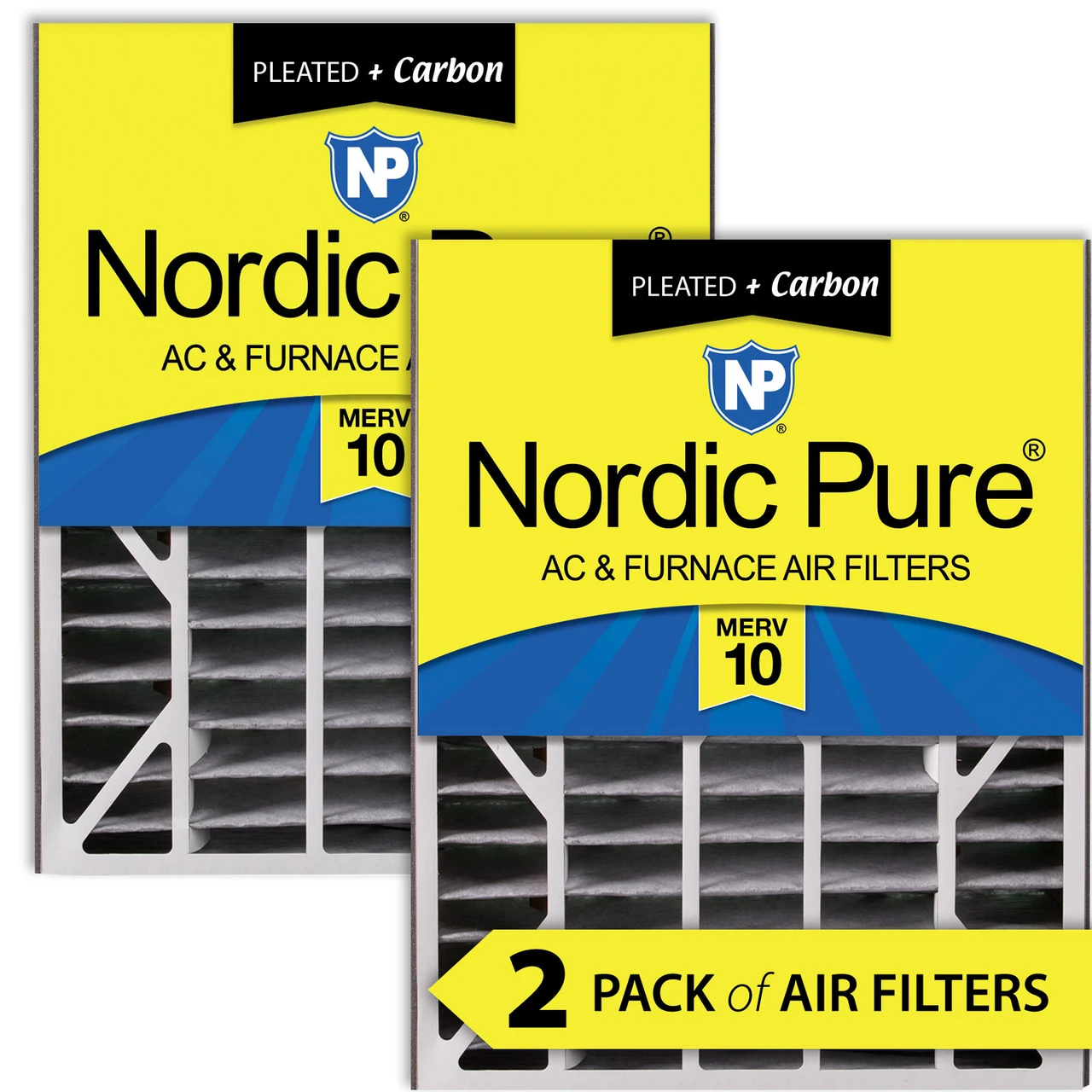 Nordic Pure Air Bear 20x25x5 (4 7/8) AC Filter Replacement MERV 10 Pleated + Carbon 2 Pack (20x25x5ABPM10C-2)