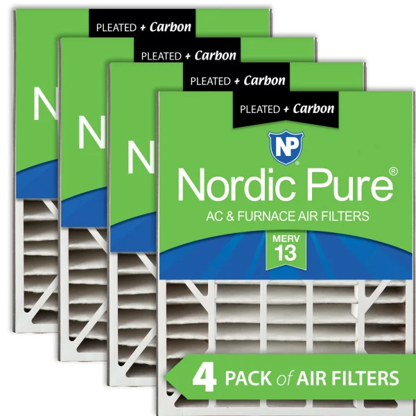 Nordic Pure Air Bear 20x25x5 (4 7/8) AC Filter Replacement MERV 13 Plus Carbon 4 Pack (20x25x5ABM13+C-4)