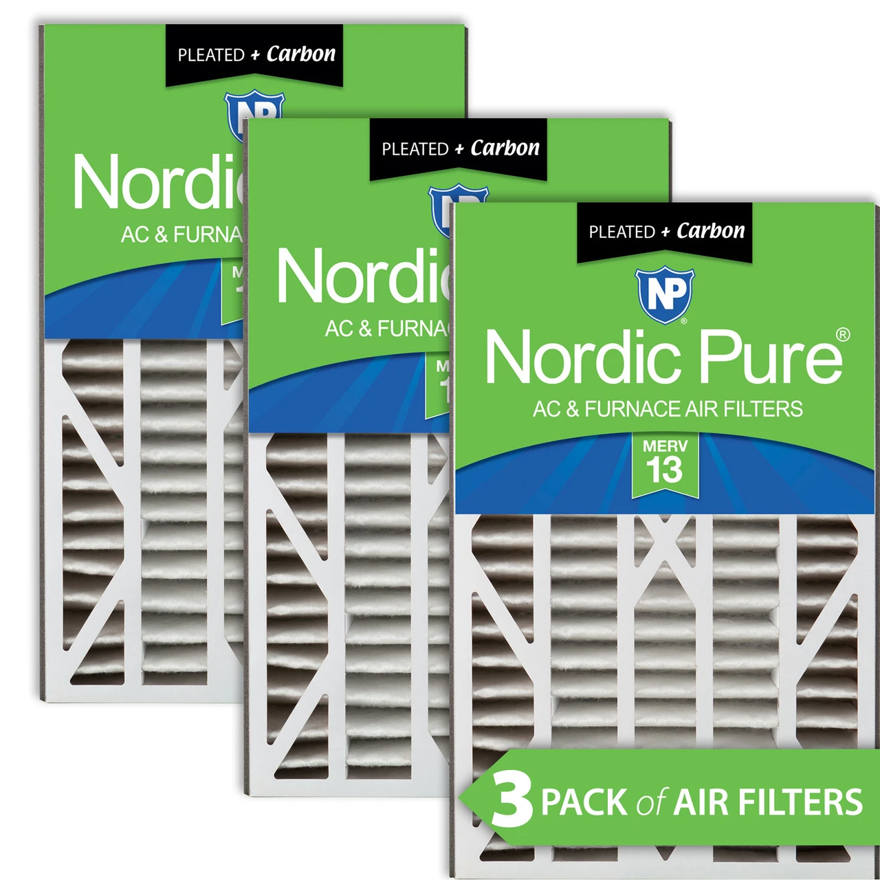 Nordic Pure Air Bear Cub 16x25x3 Air Filter Replacement MERV 13 Plus Carbon 3 Pack (16x25x3ABM13+C-3)