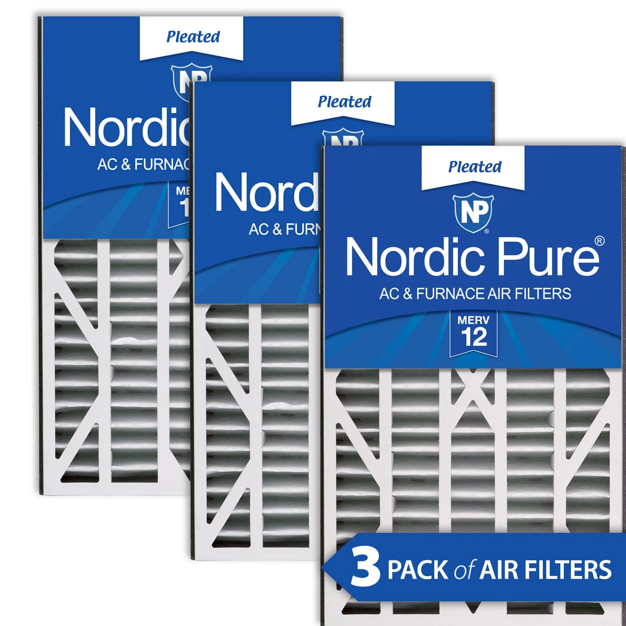 Nordic Pure Air Bear Cub 16x25x3 Replacement 259112-101 MERV 12 Air Filters 3 Pack (16x25x3ABM12-3)
