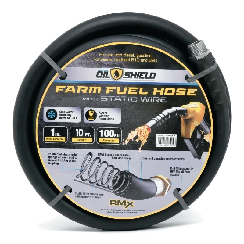 OilShield 1" Rubber Farm Fuel Transfer Hoses with Static Wire (OSFHONE10-30)
