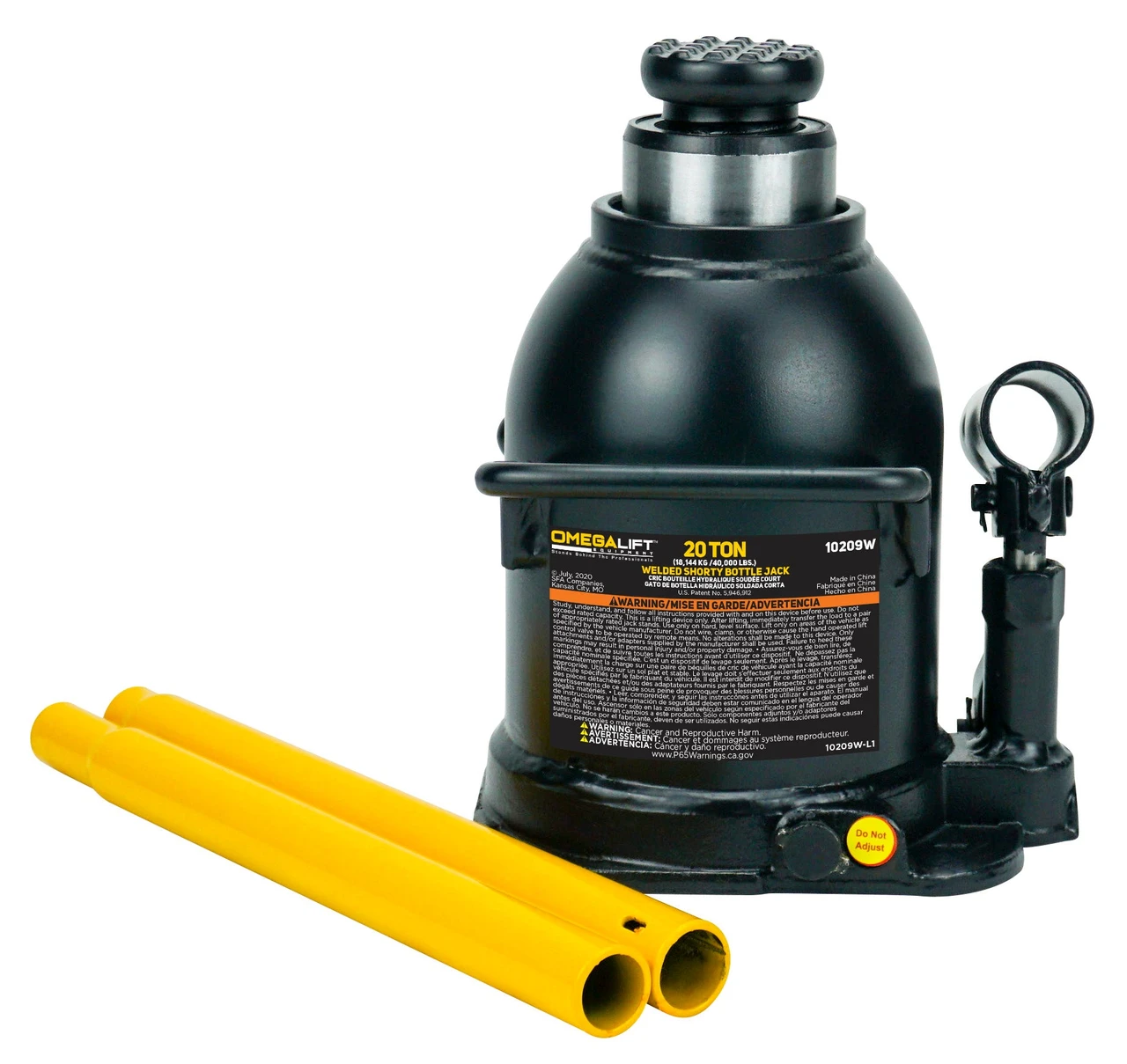 Omega Side Pump Hydraulic Shorty Bottle Jack - 20 Ton Capacity (10209W)
