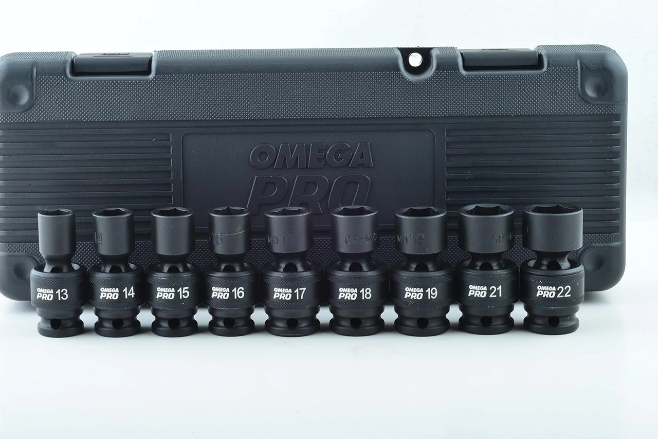 Omega Swivel Impact Socket Set With Heavy Duty Storage Case - Metric, 1/2" Drive, 6 Point, 9-Piece (83021)