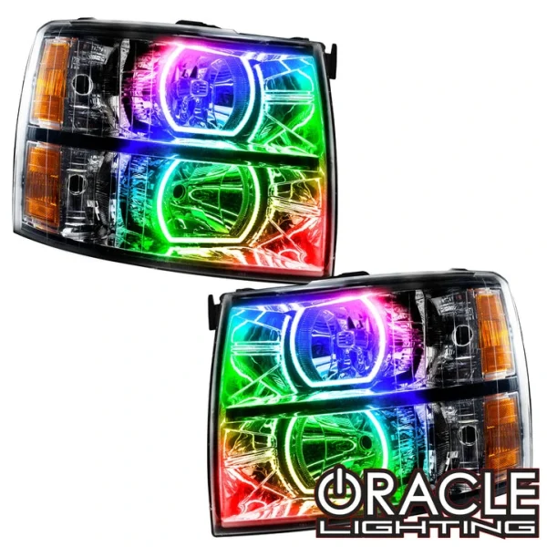 Oracle Lighting 2007-2013 Chevrolet Silverado Pre-Assembled LED Square Style Halo Headlights - (Black Housing) (8189-330, 8189-333, 8189-334, 8189-335, 8189-504)