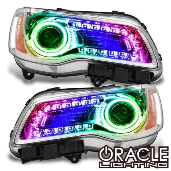 Oracle Lighting 2011-2014 Chrysler 300C Non-HID Pre-Assembled LED Halo Headlights w/ColorSHIFT® DRL - (Chrome Housing) (7730-330, 7730-333, 7730-334, 7730-335, 7730-504)