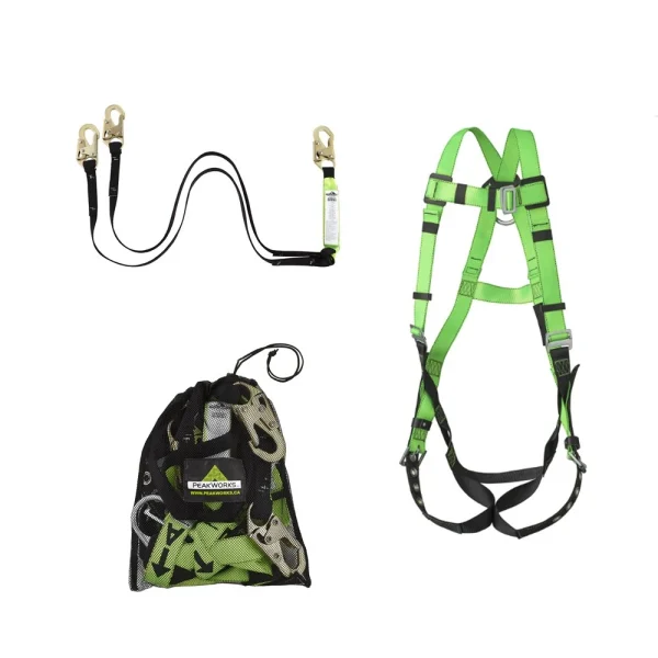PeakWorks V8252326 Full Body Safety Harness Kit, Lanyard with 1 Snap / 2 Form Hooks, Bag