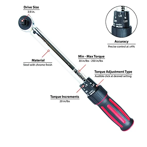 Performance Tool M197 3/8-Inch Drive 250 In/Lb Click Torque Wrench — product image 2
