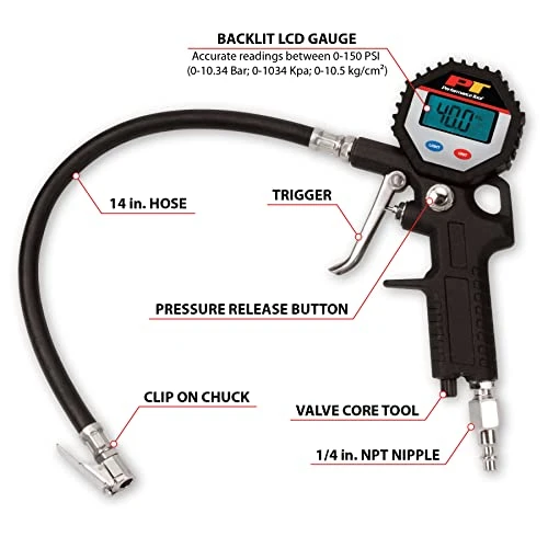 Performance Tool M525 Digital Tire Pressure Gauge, Straight Lock-On Air Chuck — product image 3