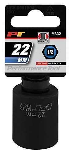 Performance Tool M832 1/2 Dr. 6-Point Impact Socket, 22mm