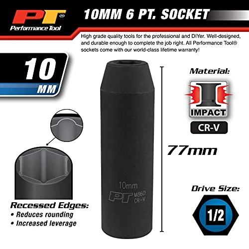 Performance Tool M860 1/2 Drive 6pt Impact Socket, 10mm — product image 4