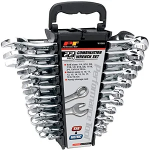Performance Tool W1069 22-Piece SAE and Combination Metric Wrench Set with Rack