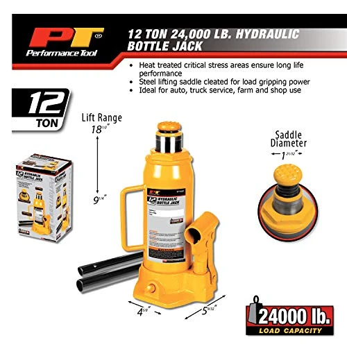Performance Tool W1632 12 Ton (24,000 lbs.) Heavy Duty Hydraulic Bottle Jack — product image 3