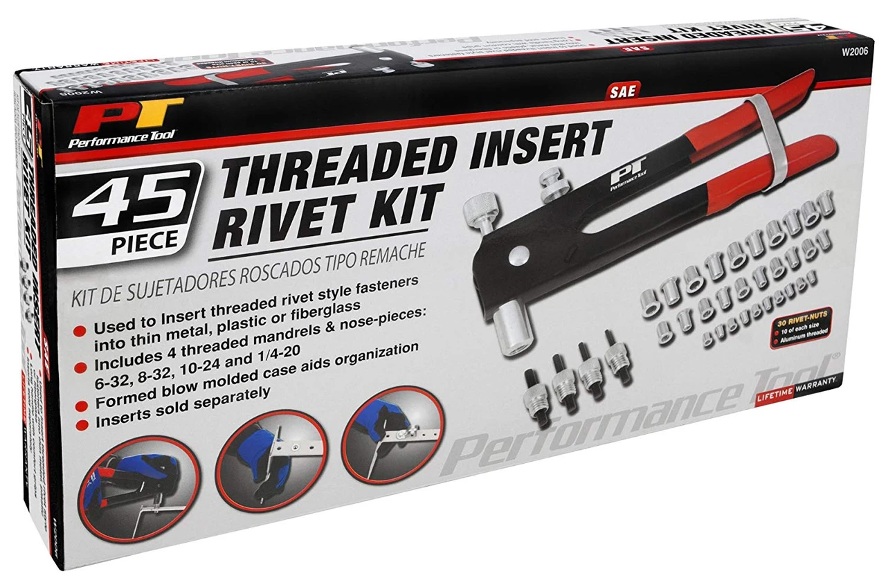 Performance Tool W2006 45-Pc Compact SAE Threaded Hand Rivet Nut/Thread Set Kit — product image 2