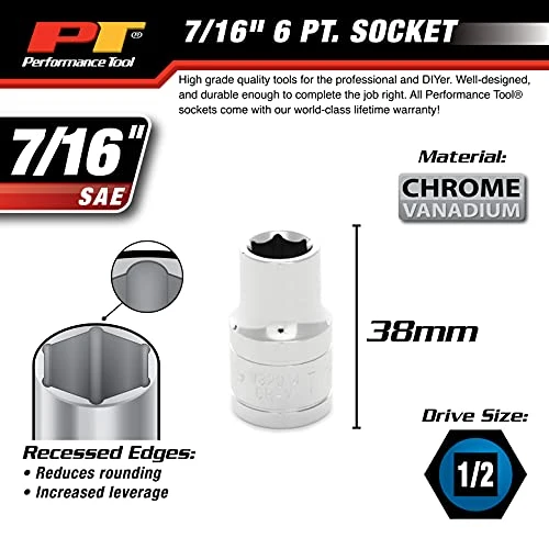 Performance Tool W32014 1/2" Dr 7/16" 6Pt Socket, — product image 3