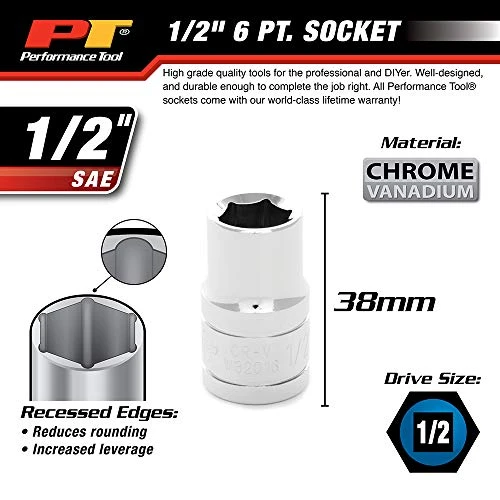 Performance Tool W32016 6-Point Socket, 1/2" Drive, 1/2" — product image 3