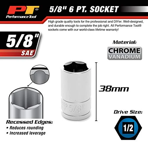 Performance Tool W32020 6-Point Socket, 1/2" Drive, 5/8" — product image 3