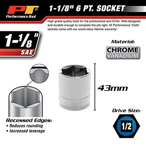 Performance Tool W32036 1/2 Drive 6-Point Socket, 1-1/8 — product image 3