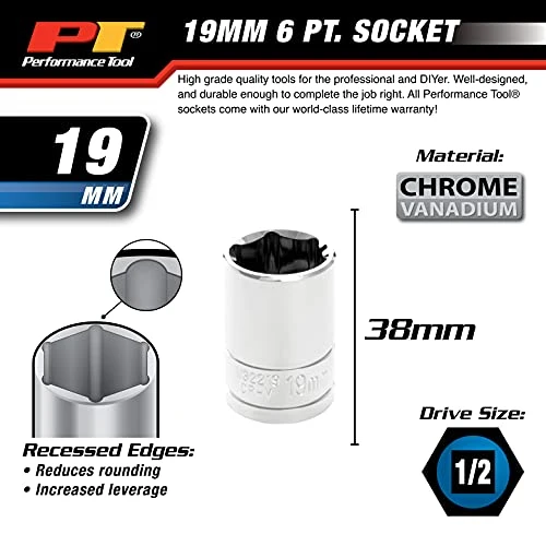 Performance Tool W32219 1/2 Dr 19mm 6Point Socket, 1 Pack — product image 4