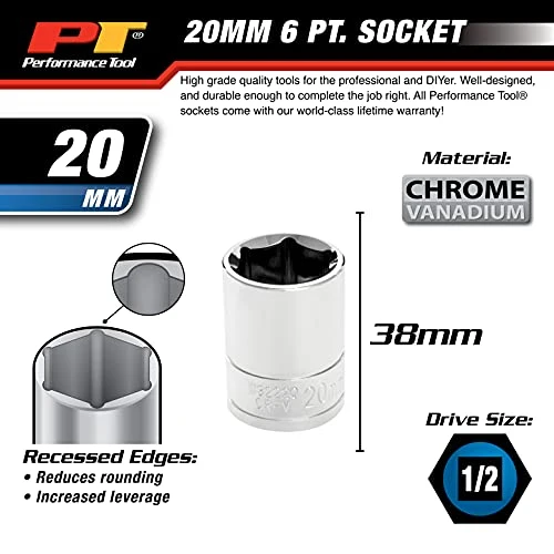 Performance Tool W32220 1/2 Dr 20mm 6Point Socket, 1 Pack — product image 4