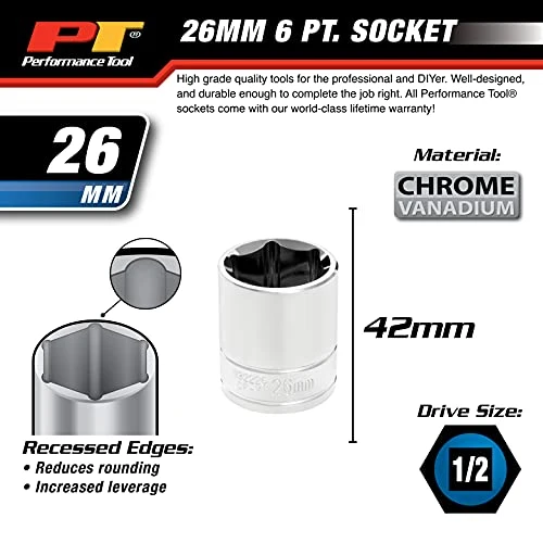 Performance Tool W32226 1/2 Dr 26mm 6Point Socket, 1 Pack — product image 5