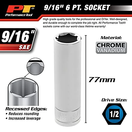 Performance Tool W32318 6-Point Socket, 1/2" Drive, 9/16" — product image 4