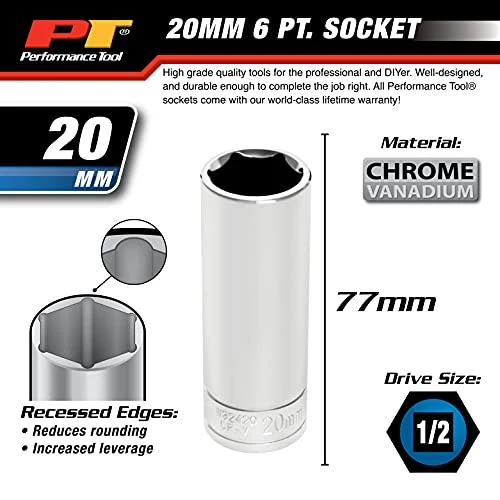 Performance Tool W32420 1/2 Drive 6-Point Socket, 20mm — product image 3