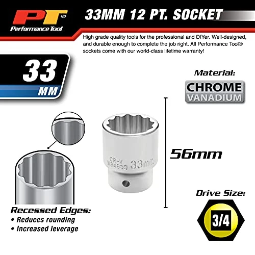 Performance Tool W34833 3/4" Drive 12-Point Standard Socket 33mm — product image 3