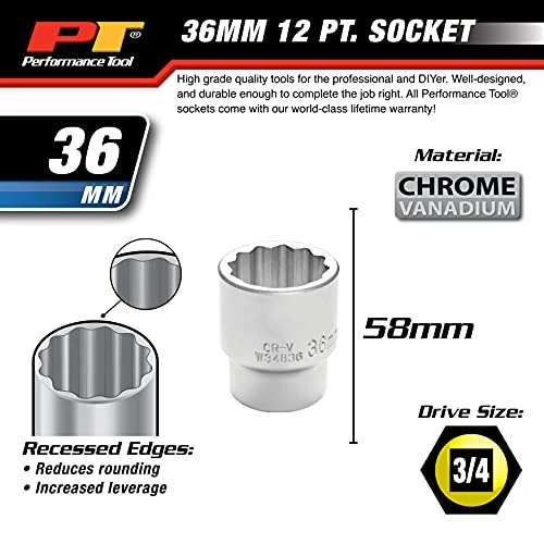 Performance Tool W34836 3/4" Drive 12-Point Standard Socket 36mm — product image 3