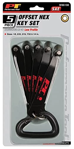 Performance Tool W86108 SAE Low Profile Offset Hex Key Wrench Tool Set