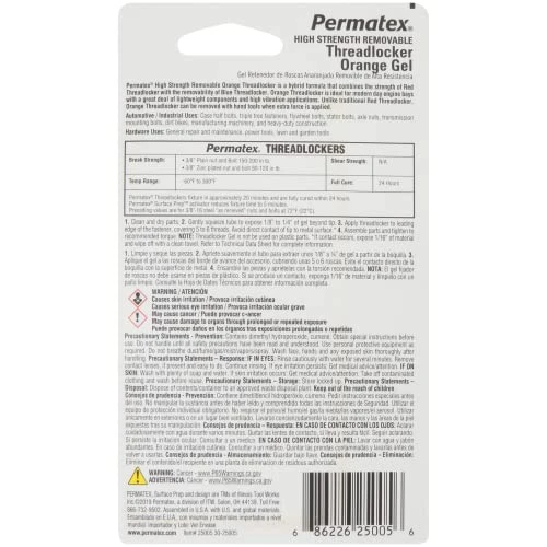 Permatex High Strength Removable Orange Gel Threadlocker Hybrid Formula (25005) — product image 2
