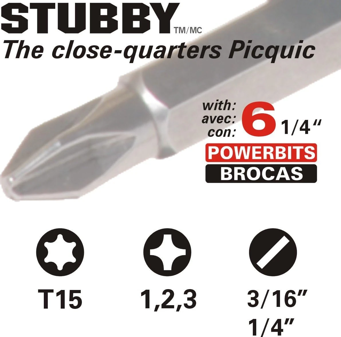 Picquic Stubby 6 Multi Bit Screwdriver, Bulk, Black (91102B) — product image 2