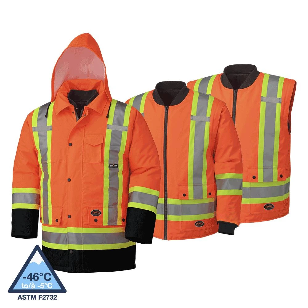 Pioneer Safety 7-in-1 Waterproof Hi-Vis Orange Parka - Medium (V1120151U-M)