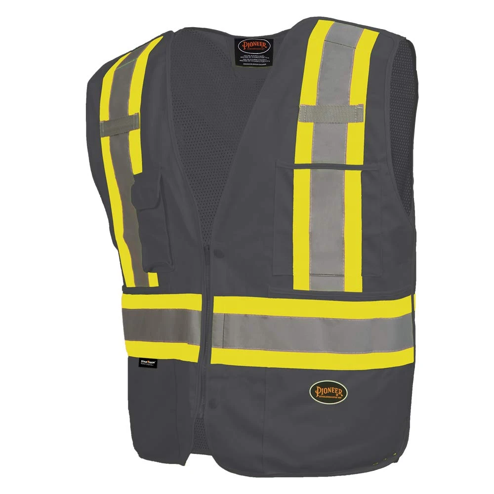 Pioneer High Visibility Zip-Up Snap Tear-Away Surveyor Safety Vest (V1021170U-M) — product image 2