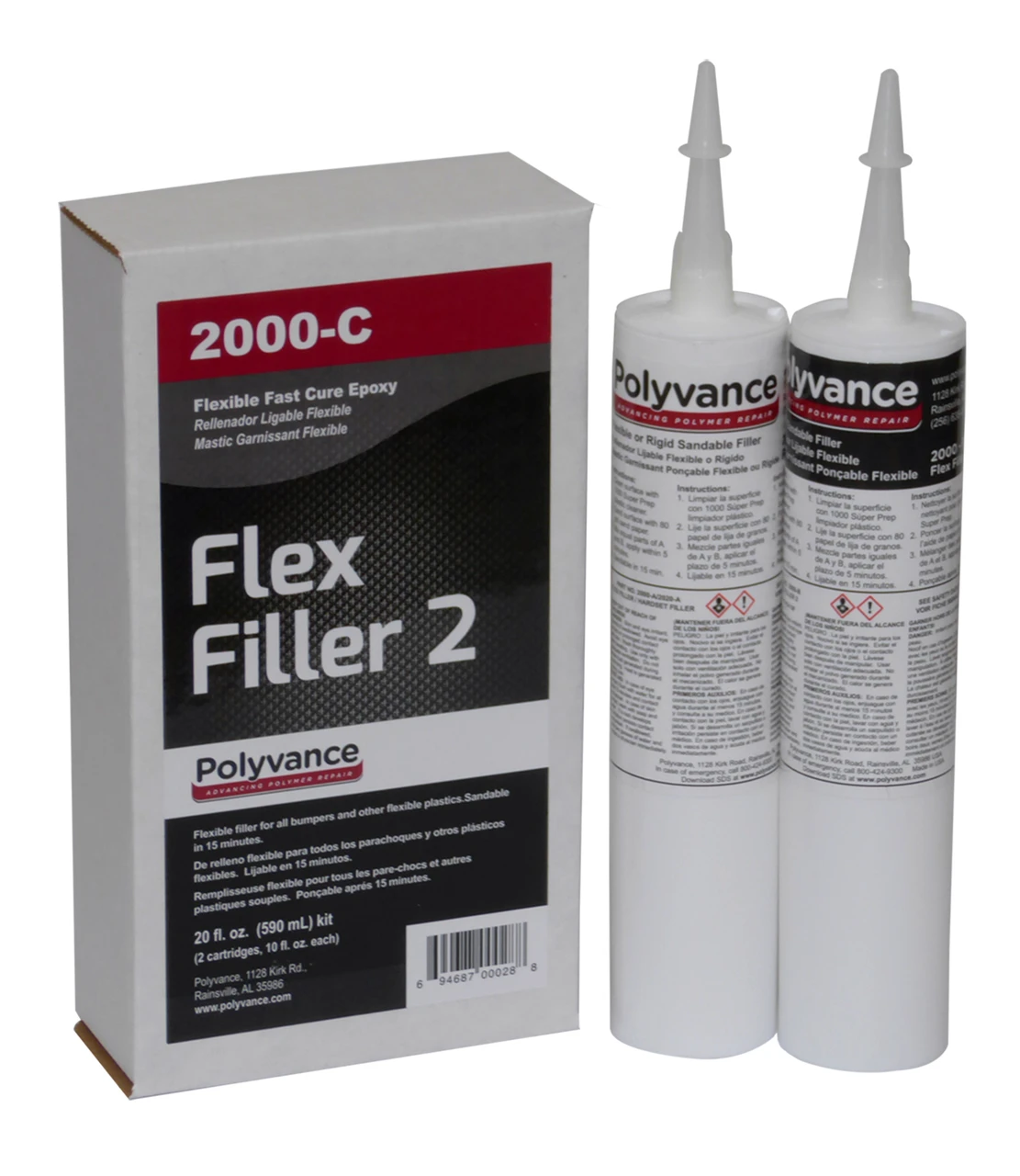 Polyvance Flex Filler Flexible Epoxy Adhesive/Filler, Cartridge Kit (2000-C)