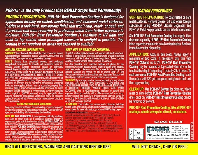 POR-15 Rust Preventive Paint - 1Quart - Gloss Black (45004) — product image 2