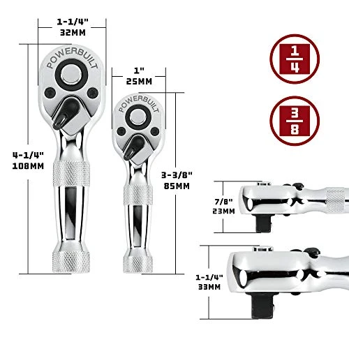 Powerbuilt Stubby Ratchet Set, 2-Piece, 1/4" & 3/8" (640927) — product image 5