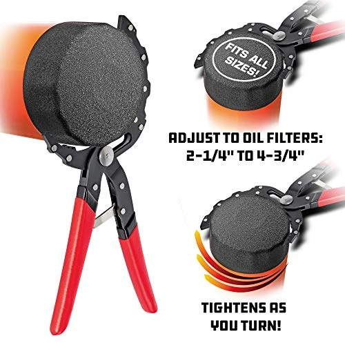 Powerbuilt Self-Adjusting Oil Filter Pliers (Red) (942068) — product image 4