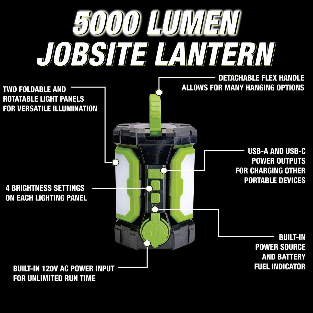 PowerSmith 5000 Lumen Work Light with 3-Way Power, Voyager Battery Included (PVLP50A) — product image 9