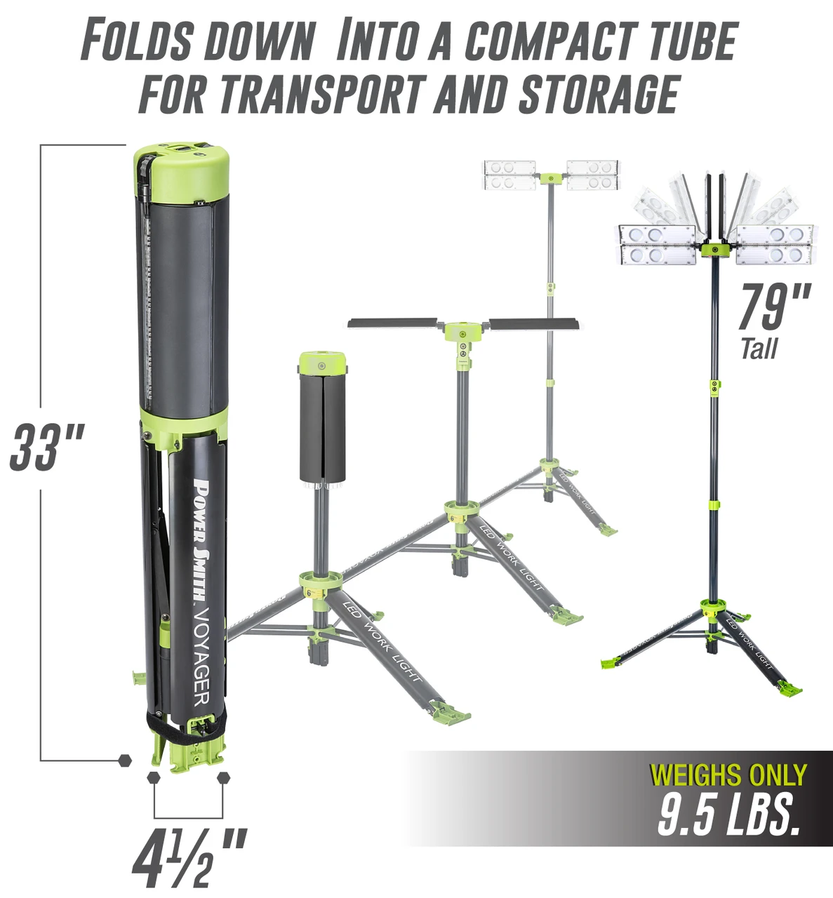 PowerSmith Voyager 8000 Lumen Cordless Tripod LED Light, BARE Light Only, 3-Way Power (PVLR8000A-C) — product image 2