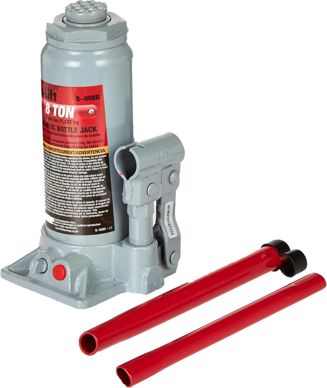 Pro-Lift Hydraulic Bottle Jack - Grey, 8 Ton Capacity (B-008D)