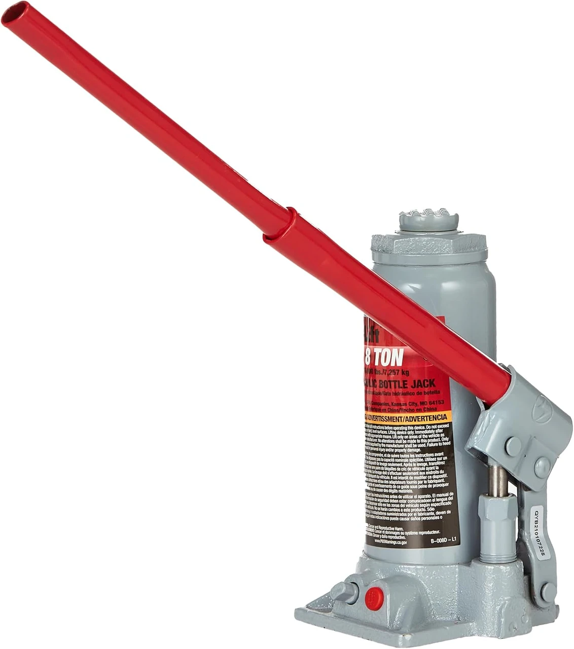 Pro-Lift Hydraulic Bottle Jack - Grey, 8 Ton Capacity (B-008D) — product image 2