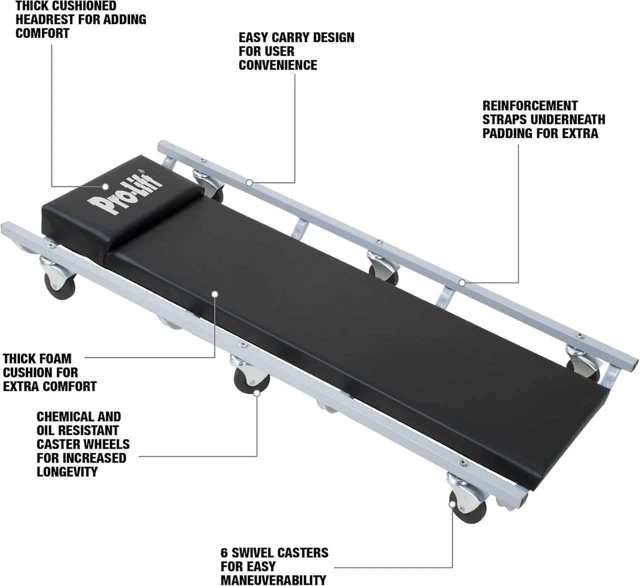 Pro-Lift Mechanic Creeper - Grey, 350 Lb. Rated Capacity (C-1004) — product image 2
