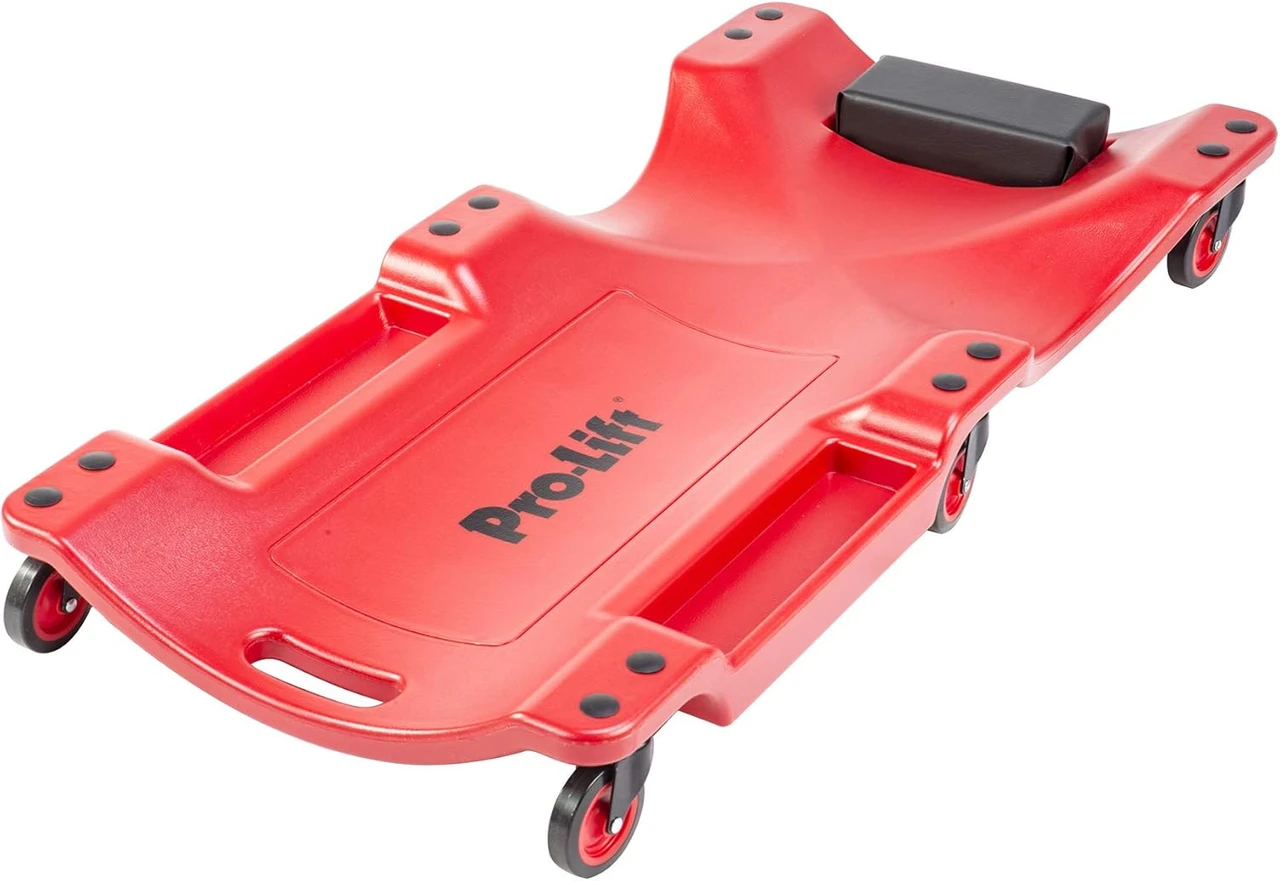 Pro-Lift Mechanic Plastic Creeper With Padded Headrest And Dual Tool Trays - Red, 40", 350 Lbs Capacity (C-6040)
