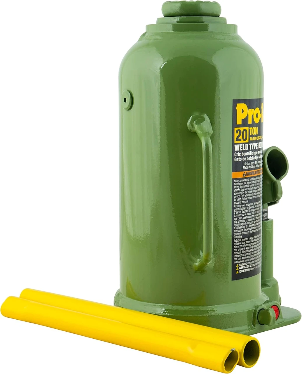 Pro-Lift Welded Bottle Jack - 20 Ton (40,000 Lbs) Capacity, Hydraulic Lifting With Side Pump, Two-Piece Handle (B-020W) — product image 4