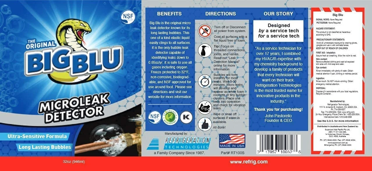 Refrigeration Technologies Big Blu Microleak Detector, Liquid, Bl, 1 Qt (RT100S) — product image 3