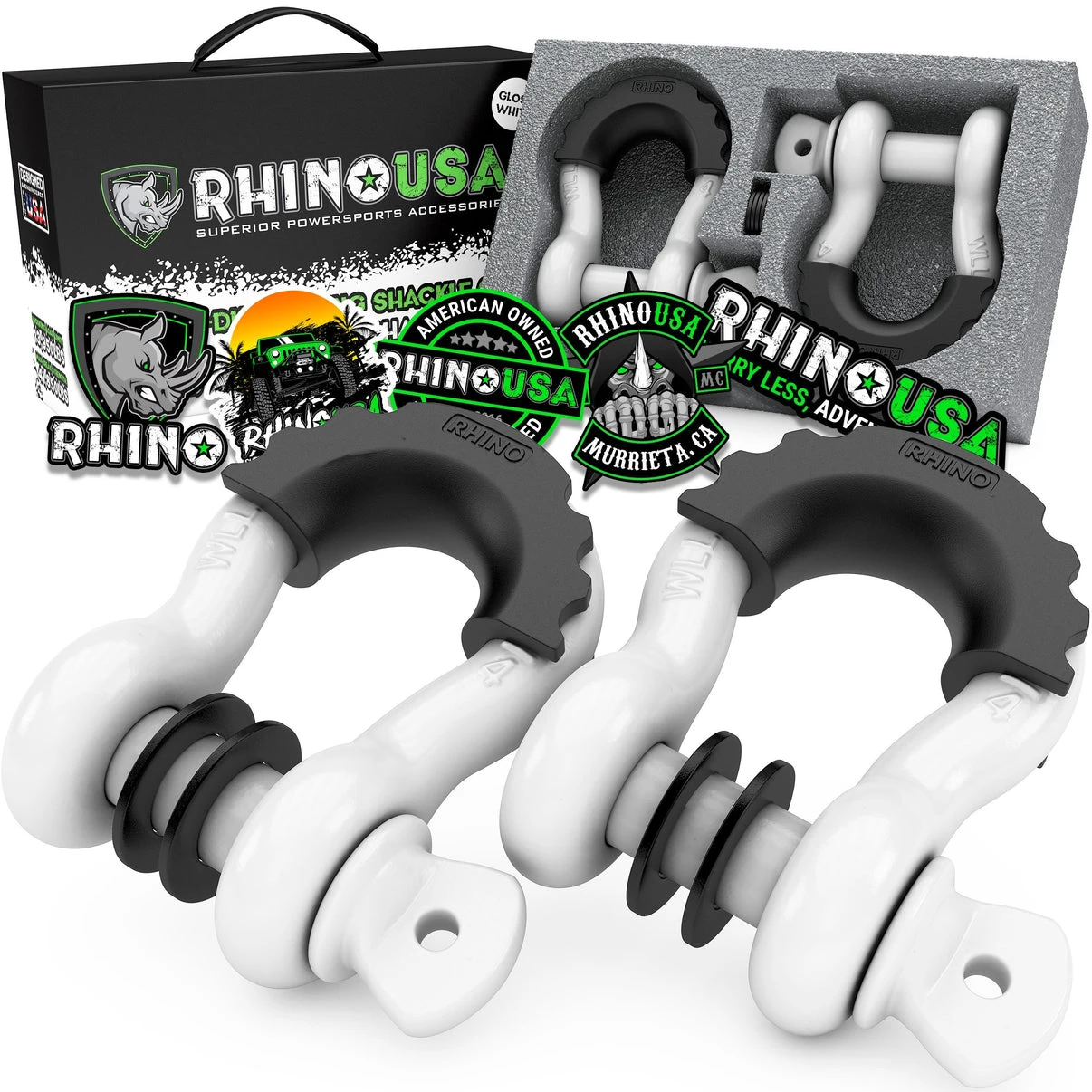 Rhino USA 3/4" D-Ring Shackle Set (2-Pack)(White) (RNO-WHT-SHACKLES)