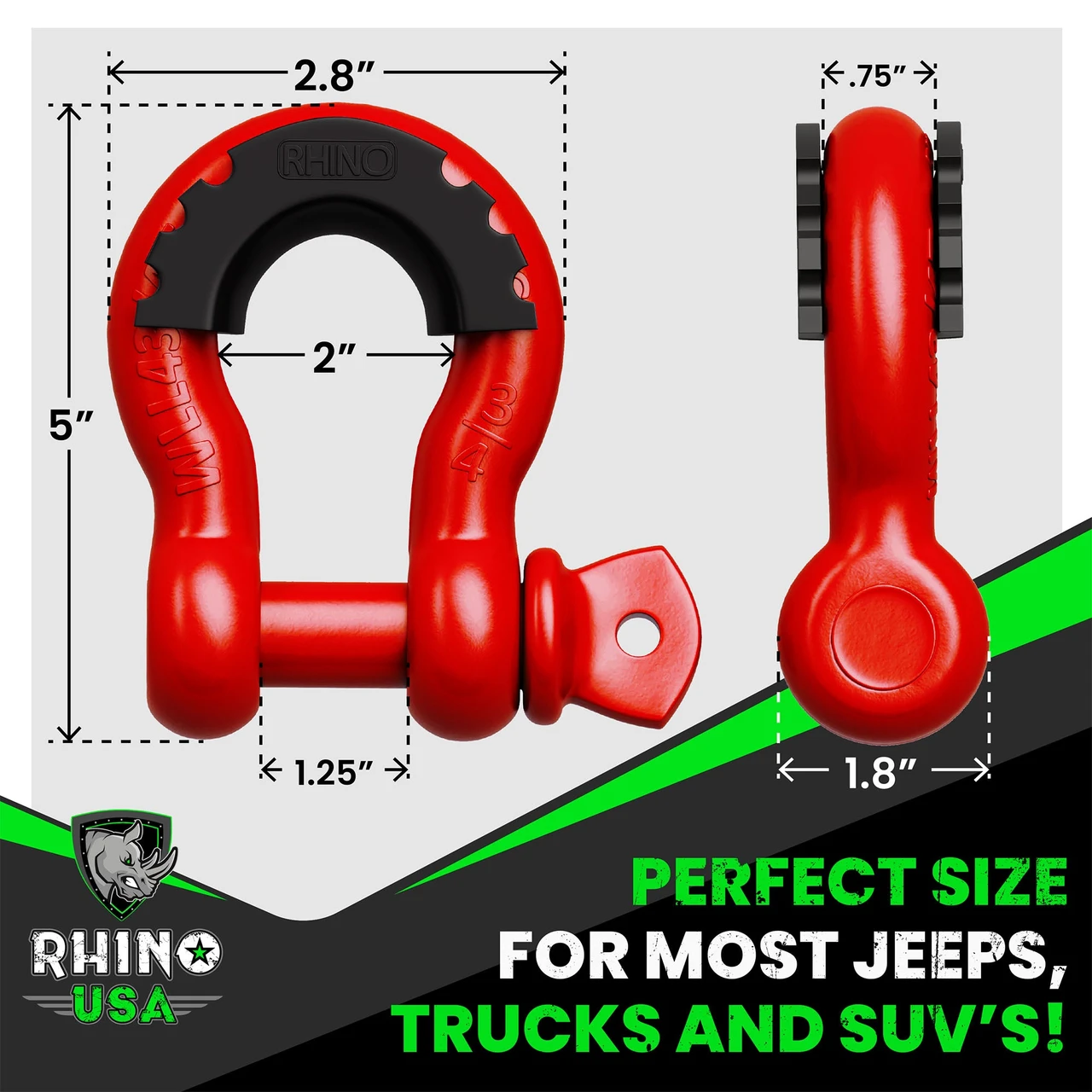 Rhino USA 3/4" D-Ring Shackle Set (2-Pack)(White) (RNO-WHT-SHACKLES) — product image 4